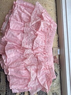 Pitaya Pink Ruffled Lace Mini Skirt